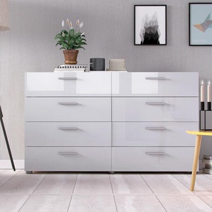 Kommode INOSIGN Pepe, Aufbewahrung, Schubladenschrank, Stauraum Sideboards Gr. B/H/T: 140cm x 81,7cm x 40,3cm, 8 St., weiß (eiche struktur/weiß hochglanz) Schubladenkommode Sideboard mit 8 Schubläden, Breite 140 cm, Höhe 82 cm