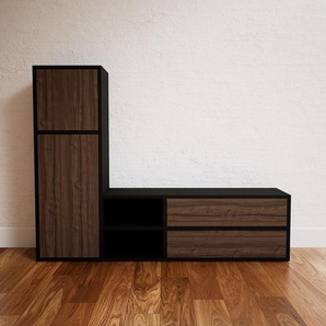 Kommode Nussbaum - Lowboard: Schubladen in Nussbaum & Türen in Nussbaum - Hochwertige Materialien - 154 x 117 x 34 cm, konfigurierbar