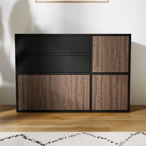 Kommode Nussbaum - Lowboard: Schubladen in Schwarz & Türen in Nussbaum - Hochwertige Materialien - 115 x 79 x 34 cm, konfigurierbar