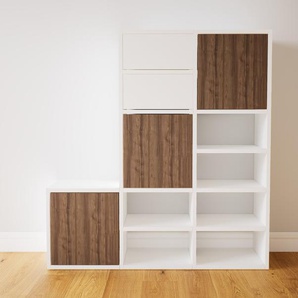 Kommode Nussbaum - Lowboard: Schubladen in Weiß & Türen in Nussbaum - Hochwertige Materialien - 118 x 117 x 34 cm, konfigurierbar