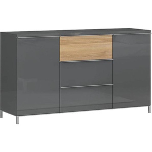 Kommode PLACES OF STYLE Onyx Sideboards Gr. B/H/T: 152cm x 88cm x 45cm, 3 St., grau (anthrazit/walnussfarben) Kombikommode UV lackiert, mit Soft-Close-Funktion