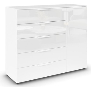 Kommode RAUCH Flipp Sideboards Gr. B/H/T: 120cm x 100cm x 42cm, 5 St., weiß (alpinweiß/glas kristallweiß) 1-türig mit 5 Schubladen und Soft-Close-Funktion sowie Glasfront