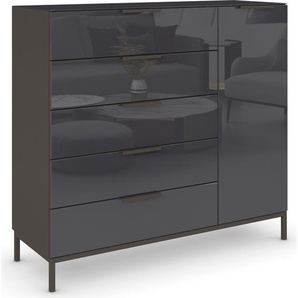 Kommode RAUCH Flipp Sideboards Gr. B/H/T: 120cm x 110cm x 42cm, 5 St., grau (graphit/glas basalt) 1-türig, 5 Schubladen, Soft-Close-Funktion, Oberboden und Front Glas