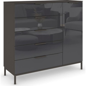 Kommode RAUCH Flipp Sideboards Gr. B/H/T: 120cm x 111cm x 42cm, 5 St., grau (graphit/glas basalt) 1-türig mit 5 Schubladen und Soft-Close-Funktion sowie Glasfront