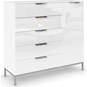 Kommode RAUCH Flipp Sideboards Gr. B/H/T: 120cm x 111cm x 42cm, 5 St., weiß (alpinweiß/glas kristallweiß) 1-türig mit 5 Schubladen und Soft-Close-Funktion sowie Glasfront