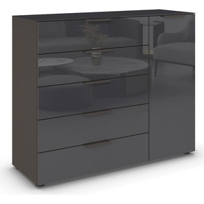 Kommode RAUCH Flipp Sideboards Gr. B/H/T: 120cm x 99cm x 42cm, 5 St., grau (graphit/glas basalt) 1-türig, 5 Schubladen, Soft-Close-Funktion, Oberboden und Front Glas