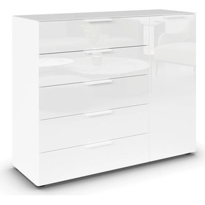 Kommode RAUCH Flipp Sideboards Gr. B/H/T: 120cm x 99cm x 42cm, 5 St., weiß (alpinweiß/glas kristallweiß) 1-türig, 5 Schubladen, Soft-Close-Funktion, Oberboden und Front Glas