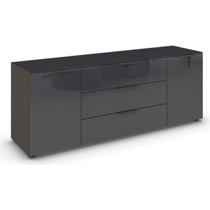 Kommode RAUCH Flipp Sideboards Gr. B/H/T: 160cm x 60cm x 42cm, 3 St., grau (graphit/glas basalt) 2-türig, 3 Schubladen, Soft-Close-Funktion, Oberboden und Front Glas