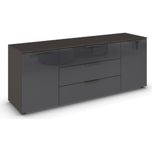 Kommode RAUCH Flipp Sideboards Gr. B/H/T: 160cm x 61cm x 42cm, 3 St., grau (graphit/glas basalt) 2-türig mit 3 Schubladen und Soft-Close-Funktion sowie Glasfront