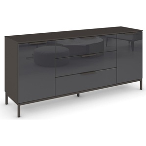 Kommode RAUCH Flipp Sideboards Gr. B/H/T: 160cm x 72cm x 42cm, 3 St., grau (graphit/glas basalt) 2-türig mit 3 Schubladen und Soft-Close-Funktion sowie Glasfront