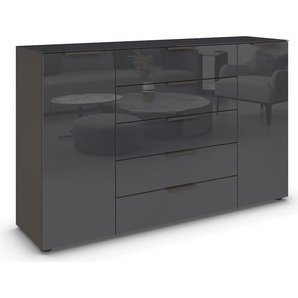 Kommode RAUCH Flipp Sideboards Gr. B/H/T: 160cm x 99cm x 42cm, 5 St., grau (graphit/glas basalt) 2-türig, 5 Schubladen, Soft-Close, Oberboden und Front Glas, 2 Breiten