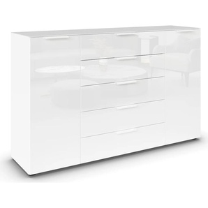 Kommode RAUCH Flipp Sideboards Gr. B/H/T: 160cm x 99cm x 42cm, 5 St., weiß (alpinweiß/glas kristallweiß) 2-türig, 5 Schubladen, Soft-Close, Oberboden und Front Glas, 2 Breiten