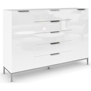 Kommode RAUCH Flipp Sideboards Gr. B/H/T: 180cm x 110cm x 42cm, 5 St., weiß (alpinweiß/glas kristallweiß) 2-türig, 5 Schubladen, Soft-Close, Oberboden und Front Glas, 2 Breiten