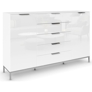 Kommode RAUCH Flipp Sideboards Gr. B/H/T: 180cm x 111cm x 42cm, 5 St., weiß (alpinweiß/glas kristallweiß) 2-trg mit 5 Schubladen und Soft-Close-Funktion, Glasfront, 2 Breiten