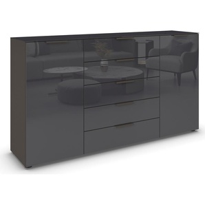 Kommode RAUCH Flipp Sideboards Gr. B/H/T: 180cm x 99cm x 42cm, 5 St., grau (graphit/glas basalt) 2-türig, 5 Schubladen, Soft-Close, Oberboden und Front Glas, 2 Breiten