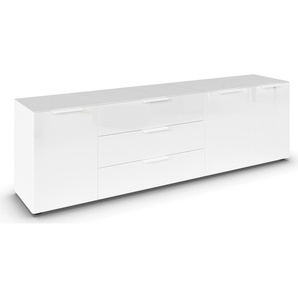 Kommode RAUCH Flipp Sideboards Gr. B/H/T: 200cm x 60cm x 42cm, 3 St., weiß (alpinweiß/glas kristallweiß) 3-türig, 3 Schubladen, Soft-Close-Funktion, Oberboden und Front Glas