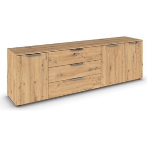 Kommode RAUCH Flipp Sideboards Gr. B/H/T: 200cm x 61cm x 42cm, 3 St., braun (eiche artisan) 3-türig mit 3 Schubladen und Soft-Close-Funktion