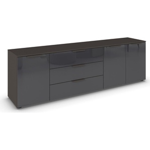 Kommode RAUCH Flipp Sideboards Gr. B/H/T: 200cm x 61cm x 42cm, 3 St., grau (graphit/glas basalt) 3-türig mit 3 Schubladen und Soft-Close-Funktion sowie Glasfront