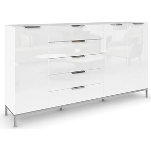 Kommode RAUCH Flipp Sideboards Gr. B/H/T: 200cm x 110cm x 42cm, 5 St., weiß (alpinweiß/glas kristallweiß) 3-türig, 5 Schubladen, Soft-Close-Funktion, Oberboden und Front Glas