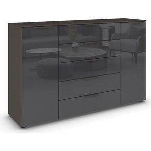 Kommode RAUCH Kommode Türkommode Sideboard Kombikommode FLIPP mit Glasfront Sideboards Gr. B/H/T: 160cm x 100cm x 42cm, 5 St., grau (graphit/glas basalt) 2-trg mit 5 Schubladen und Soft-Close, 2 Breiten MADE IN GERMANY