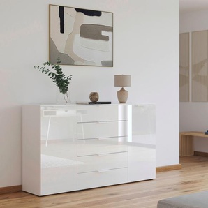 Kommode RAUCH Kommode Türkommode Sideboard Kombikommode FLIPP mit Glasfront Sideboards Gr. B/H/T: 180 cm x 100 cm x 42 cm, 5 St., weiß (alpinweiß, glas kristallweiß) 2-trg mit 5 Schubladen und Soft-Close, 2 Breiten MADE IN GERMANY