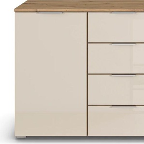 Kommode RAUCH Sideboard Kombikommode Schubladenkommode AGORDO mit Glasfront Sideboards Gr. B/H/T: 140cm x 81cm x 42cm, 4 St., beige (eiche artisan/glas champagner) mit 4 Schubkästen und 2 Türen sowie Metallgriffen MADE IN GERMANY