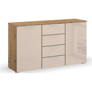 Kommode RAUCH Sideboard Schubladenkommode Kombikommode KOLUNA mit Glasfront Sideboards Gr. B/H/T: 140cm x 81,0cm x 42,0cm, 4 St., beige (eiche artisan/glas champagner) mit 4 Schubkästen und 2 Türen sowie Metallgriffen MADE IN GERMANY