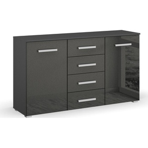 Kommode RAUCH Sideboard Schubladenkommode Kombikommode KOLUNA mit Hochglanzfront Sideboards Gr. B/H/T: 140cm x 81,0cm x 42,0cm, 4 St., grau (graumetallic/hochglanz effektgrau) mit 4 Schubkästen und 2 Türen sowie Metallgriffen MADE IN GERMANY