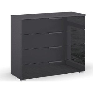 Kommode RAUCH Sideboard Schubladenkommode Schubkastenkommode KOLUNA mit Glasfront Sideboards Gr. B/H/T: 93cm x 81,0cm x 42,0cm, 4 St., grau (graumetallic/glas basalt) Breite 93 cm mit 4 großen Schubladen für viel Stauraum MADE IN GERMANY