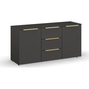 Kommode RAUCH Skat Glamour Sideboards Gr. B/H/T: 120cm x 61cm x 42cm, 3 St., grau (graphit) mit goldenen Griffen