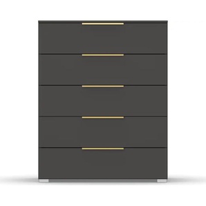 Kommode RAUCH Skat Glamour Sideboards Gr. B/H/T: 80cm x 100cm x 42cm, 5 St., grau (graphit) mit goldenen Griffen