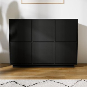 Kommode Schwarz - Design-Lowboard: Türen in Schwarz - Hochwertige Materialien - 118 x 85 x 34 cm, Selbst zusammenstellen
