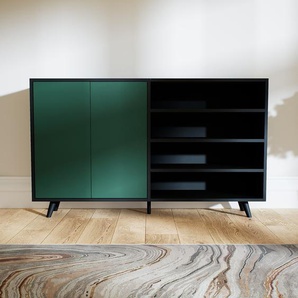Kommode Schwarz - Design-Lowboard: Türen in Waldgrün - Hochwertige Materialien - 151 x 91 x 34 cm, Selbst zusammenstellen
