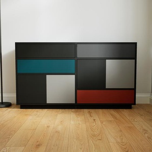 Kommode Schwarz - Lowboard: Schubladen in Blaugrün & Türen in Schwarz - Hochwertige Materialien - 151 x 85 x 34 cm, konfigurierbar
