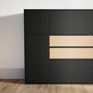 Kommode Schwarz - Lowboard: Schubladen in Eiche & Türen in Schwarz - Hochwertige Materialien - 115 x 117 x 34 cm, konfigurierbar