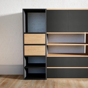 Kommode Schwarz - Lowboard: Schubladen in Eiche & Türen in Schwarz - Hochwertige Materialien - 115 x 117 x 34 cm, konfigurierbar