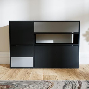 Kommode Schwarz - Lowboard: Schubladen in Grau & Türen in Schwarz - Hochwertige Materialien - 115 x 79 x 34 cm, konfigurierbar