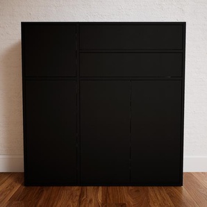 Kommode Schwarz - Lowboard: Schubladen in Schwarz & Türen in Schwarz - Hochwertige Materialien - 115 x 117 x 34 cm, konfigurierbar