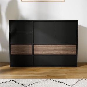 Kommode Schwarz - Lowboard: Schubladen in Schwarz & Türen in Schwarz - Hochwertige Materialien - 115 x 79 x 34 cm, konfigurierbar