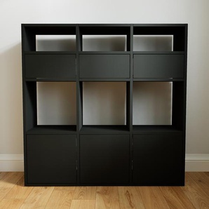 Kommode Schwarz - Lowboard: Schubladen in Schwarz & Türen in Schwarz - Hochwertige Materialien - 118 x 117 x 34 cm, konfigurierbar