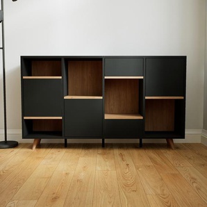 Kommode Schwarz - Lowboard: Schubladen in Schwarz & Türen in Schwarz - Hochwertige Materialien - 156 x 91 x 34 cm, konfigurierbar