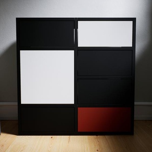 Kommode Schwarz - Lowboard: Schubladen in Schwarz & Türen in Weiß - Hochwertige Materialien - 79 x 79 x 34 cm, konfigurierbar