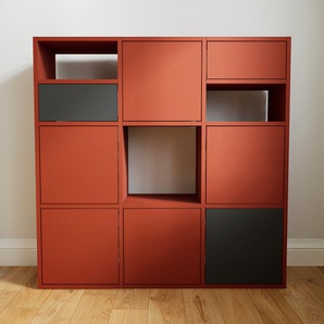 Kommode Terrakotta - Lowboard: Schubladen in Graphitgrau & Türen in Terrakotta - Hochwertige Materialien - 118 x 117 x 34 cm, konfigurierbar