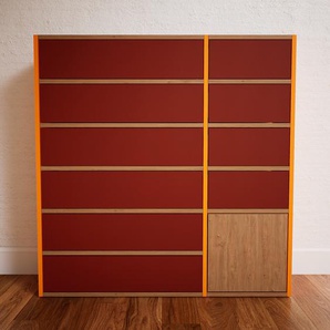 Kommode Terrakotta - Lowboard: Schubladen in Terrakotta & Türen in Eiche - Hochwertige Materialien - 115 x 117 x 34 cm, konfigurierbar
