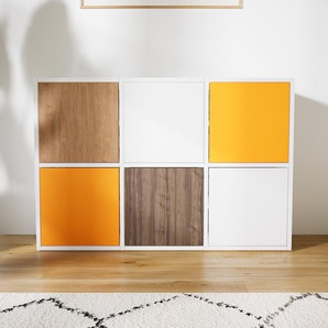 Kommode Weiß - Design-Lowboard: Türen in Gelb - Hochwertige Materialien - 118 x 79 x 34 cm, Selbst zusammenstellen
