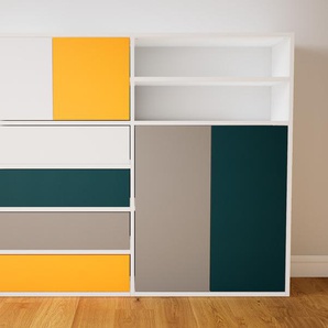 Kommode Weiß - Lowboard: Schubladen in Gelb & Türen in Weiß - Hochwertige Materialien - 151 x 117 x 34 cm, konfigurierbar