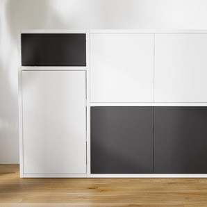 Kommode Weiß - Lowboard: Schubladen in Graphitgrau & Türen in Weiß - Hochwertige Materialien - 115 x 79 x 34 cm, konfigurierbar