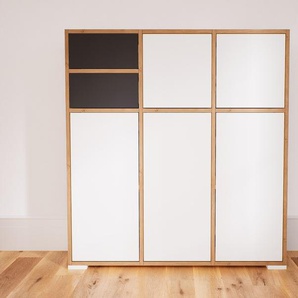 Kommode Weiß - Lowboard: Schubladen in Graphitgrau & Türen in Weiß - Hochwertige Materialien - 118 x 119 x 34 cm, konfigurierbar
