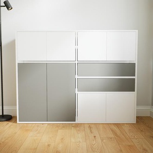 Kommode Weiß - Lowboard: Schubladen in Grau & Türen in Weiß - Hochwertige Materialien - 151 x 117 x 34 cm, konfigurierbar