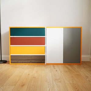 Kommode Weiß - Lowboard: Schubladen in Nussbaum & Türen in Weiß - Hochwertige Materialien - 151 x 79 x 34 cm, konfigurierbar